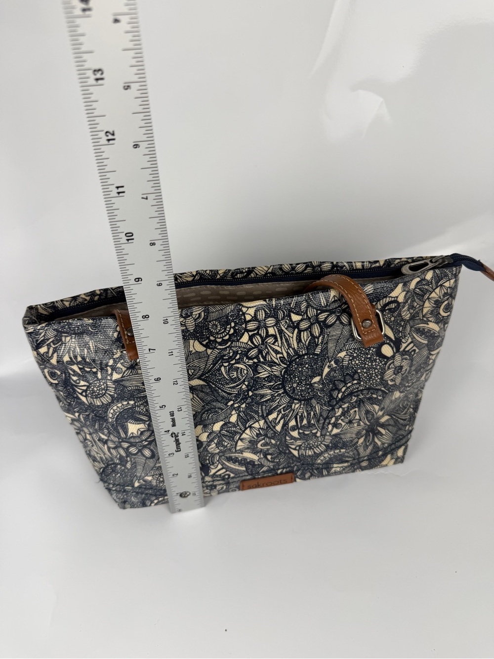 Sakroots Floral Canvas Tote Bag Brown Leather Straps Zip Top - Picture 13 of 14
